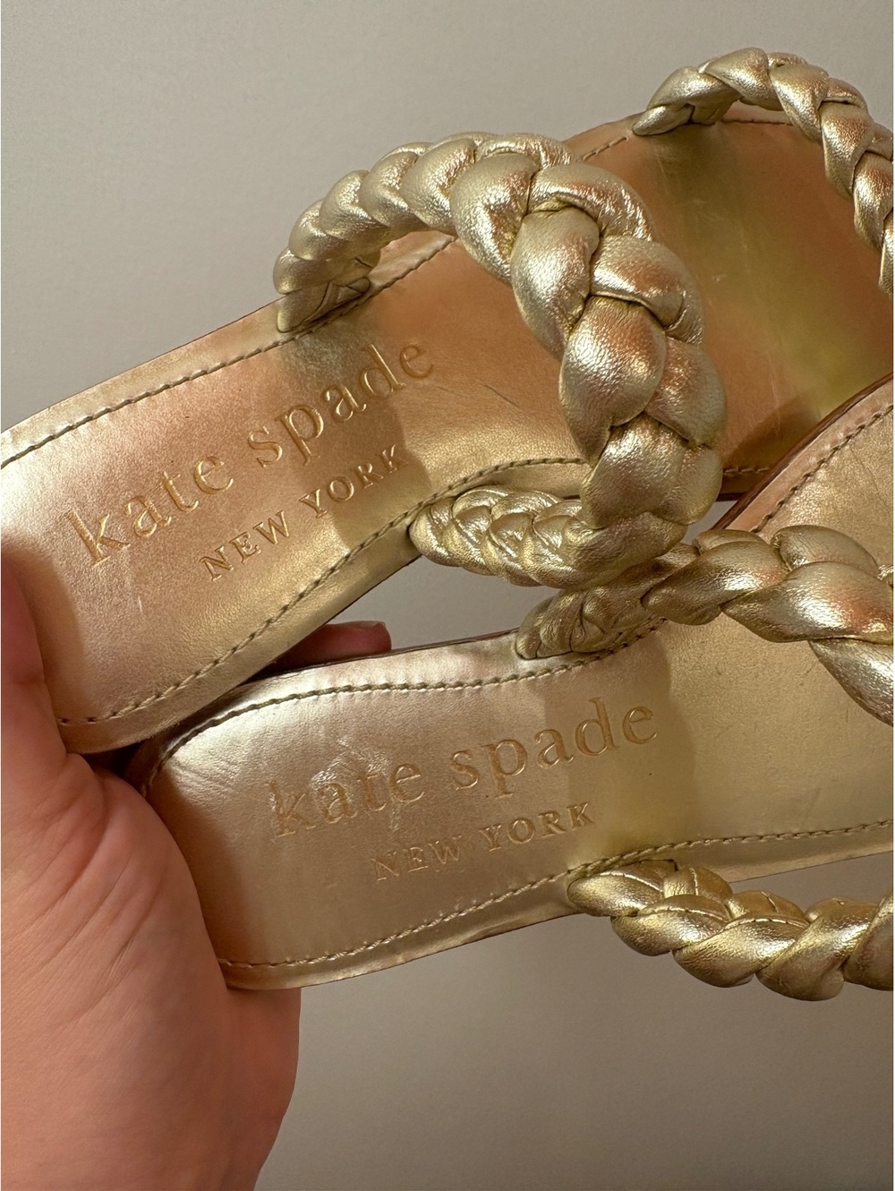 Kate Spade Miami Braided Strap Slip-on Slide Sandals 8 Gold Metallic Leather
